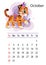 Tiger wall calendar design template for october 2022