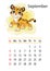 Tiger wall calendar design template for september 2022