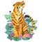 Tiger with water lilies, watercolor illustrations