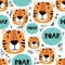 Tigers, colorful seamless pattern