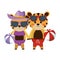 tigers couple with summer hat and balloons plastic toys