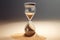 A tight close up of an antique hourglass filling slowly with sand symbolizes the dwindling future of Social Security