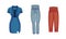 Tight Jeans with High Waist and Blue Dress with Short Sleeve Vector Set