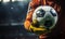 A tight shot captures the goalkeepers grip on the soccer ball