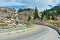 Tight turn on mountain road in Okanagan valley, British Columbia.