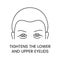 Tightens the lower and upper eyelid line icon in vector, illustration of a man with age-related changes on his face
