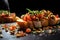 tightly cropped shot of pine nuts slightly falling onto a bruschetta