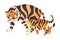 Tigress with cubs. Big wild cat animal with babies vector illustration