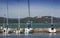 Tihany Abbey benedictine monastery view with sailing boats at Lake Balaton