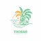 Tiki bar logo design with tiki mask on the beach.