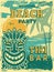 Tiki bar poster. Hawaii beach summer party invitation tiki tribal wooden masks vector retro placard