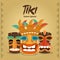 Tiki hawaiian and african culture wood masks card