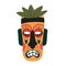 Tiki mask, colorful ethnic totem, ancient wooden tropical tribal face of tiki god