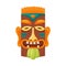 Tiki mask tribal. Hawaiian totem or african maya aztec wooden idol isolated on white background. Ethnic ritual head