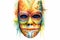 Tiki masks and wooden totems showcases the traditional Hawaiian and Polynesian art style white background