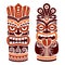 Tiki pole totem vector design in brown - traditional statue decor set from Polynesia and Hawaii, tribal folk art background