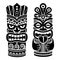 Tiki pole totem vector design - traditional statue decor set from Polynesia and Hawaii, tribal folk art background