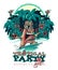 Tiki the surfer. Banner for Tiki party. A tropical party