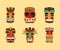 Tiki tribal hawaii totem traditional wooden, collection icons