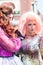 Tilburg, Netherlands - 22.07.2019: couple of transgender man in spectacular costumes at Roze Mandaag - gay, lgbt pri