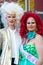 Tilburg, Netherlands - 22.07.2019: couple of transgender man in spectacular costumes at Roze Mandaag - gay, lgbt pri
