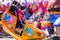 Tilburg, Netherlands - 2207.2019: people having a ride on break dance carousel in luna park, funfair called Kermis in Tilburg