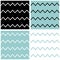 Tile chevron vector pattern set with sailor blue, black and white zig zag background