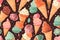 tile. Ice cream seamless pattern. Colorful ice creams in waffle cones. Generative AI