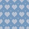 Tile knitting vector pattern with white hearts on blue background