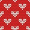 Tile knitting vector pattern with white hearts on red background