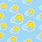 Tile  pattern with cute yellow sunshine and cloud on blue background