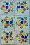Tile pattern of roses flowers consisting of primary colors det of 6