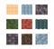 Tile roof color set. Oval rectangular plates green orange ceramic decoration striped wavy texture embossed roof covering