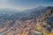 Tile roofs of Italian country village in the mist