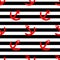 Tile sailor vector pattern with red anchor on black and white stripes background