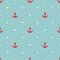 Tile sailor vector pattern with red anchor and white polka dots