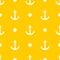 Tile sailor vector pattern with white anchor an polka dots on summer yellow background