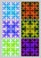 Tile set with square patterns in fractal style Sierpinski carpet. Textile sampler in different color variants. Variegated ornament