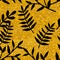 Tile tropical vector pattern with black exotic leaves on golden background