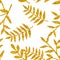 Tile tropical vector pattern with golden exotic leaves on white background