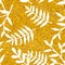 Tile tropical vector pattern with white leaves on golden background