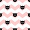 Tile vector pattern with black cats on chevron zig zag background