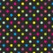 Tile vector pattern with colorful polka dots on black background