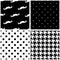 Tile vector pattern set with black and white dots, houndstooth pattern and mustache background