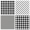 Tile vector pattern set with black and white polka dots, zig zag, hounds tooth and stripes background