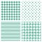 Tile vector pattern set with mint green polka dots, hounds tooth, hearts and stripes on white background