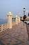 Tiled Walkway along Water Front Channel at Twilight