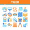Tiler Work Equipment Collection Icons Set Vector