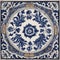 tiles wall of the mosque A blue and white Turkish decorative tile plate with a floral pattern and a historical artwork element