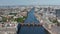 Tilt down footage of Oberbaum bridge. High angle view of historic double-deck bridge over Spree river. Berlin, Germany